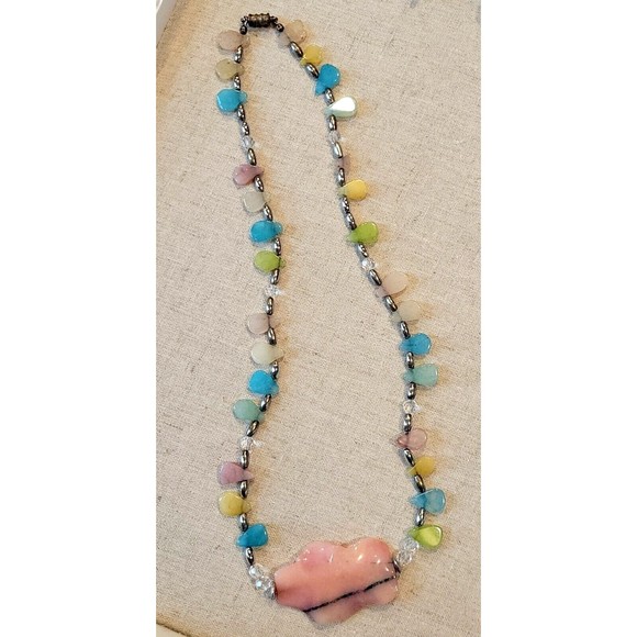 Vintage Pastel Multi Semi Precious Stone Necklace Rhodonite Healing Crystals - Picture 5 of 9